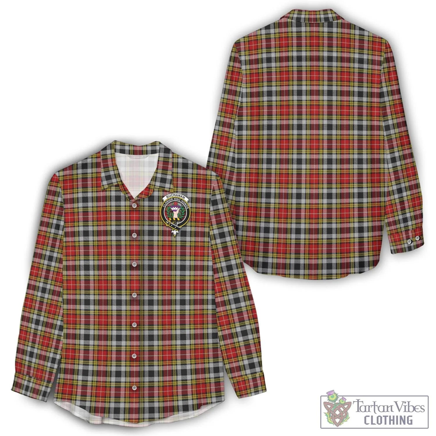 Buchanan Old Dress Tartan Women's Casual Shirt with Family Crest