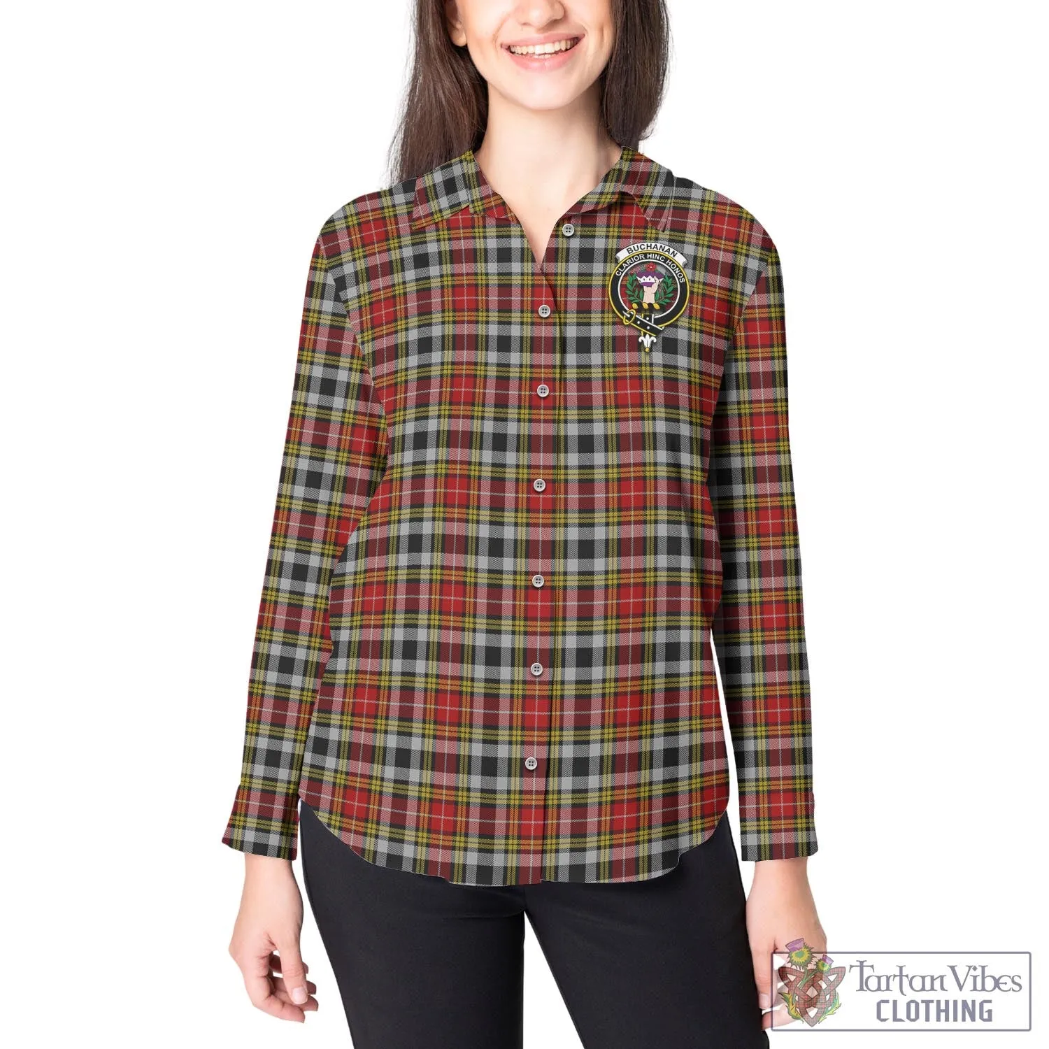 Buchanan Old Dress Tartan Women's Casual Shirt with Family Crest