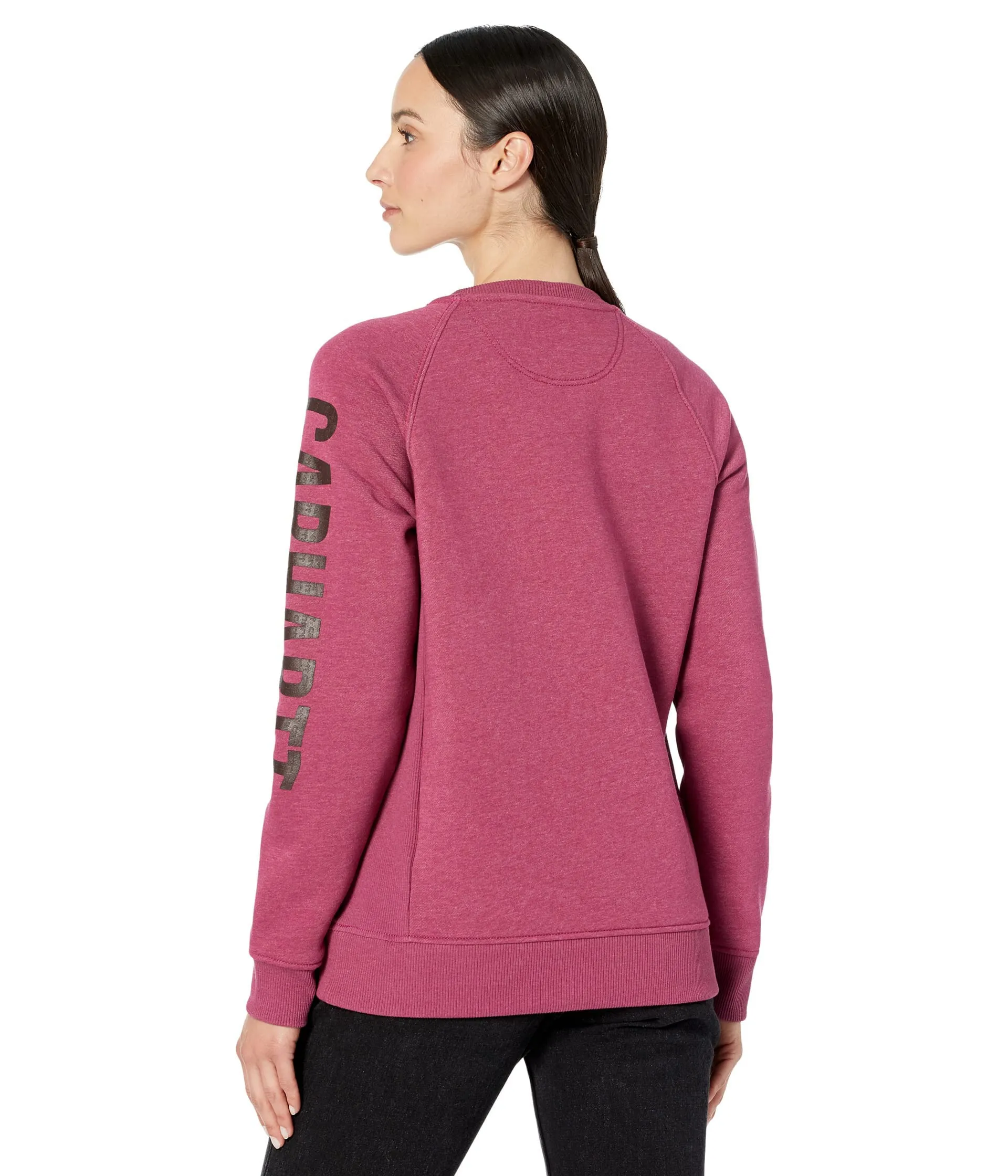 Carhartt 104410 Relaxed Fit Midweight Crew Neck Block Logo Sleeve Graphic Sweatshirt Beet Red Heather XS