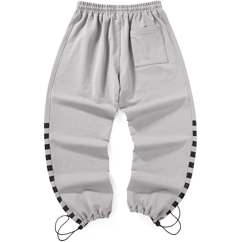 Checkerboard Print Elastic Waist Loose Jogger Sporty Pants