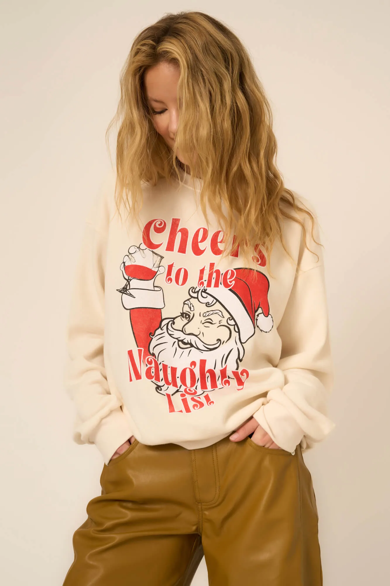 Cheers To The Naughty List Sweatshirt - Cozy Cream