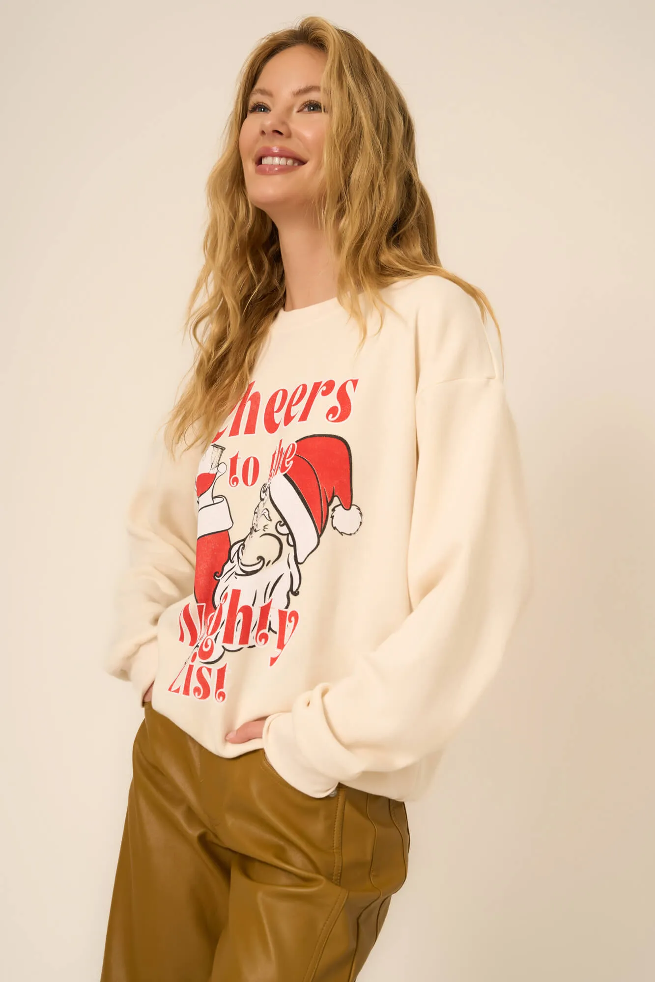 Cheers To The Naughty List Sweatshirt - Cozy Cream