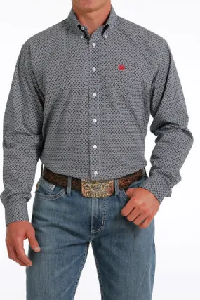 Cinch Men's Long Sleeve Button Down - Red/Blue Geo Print