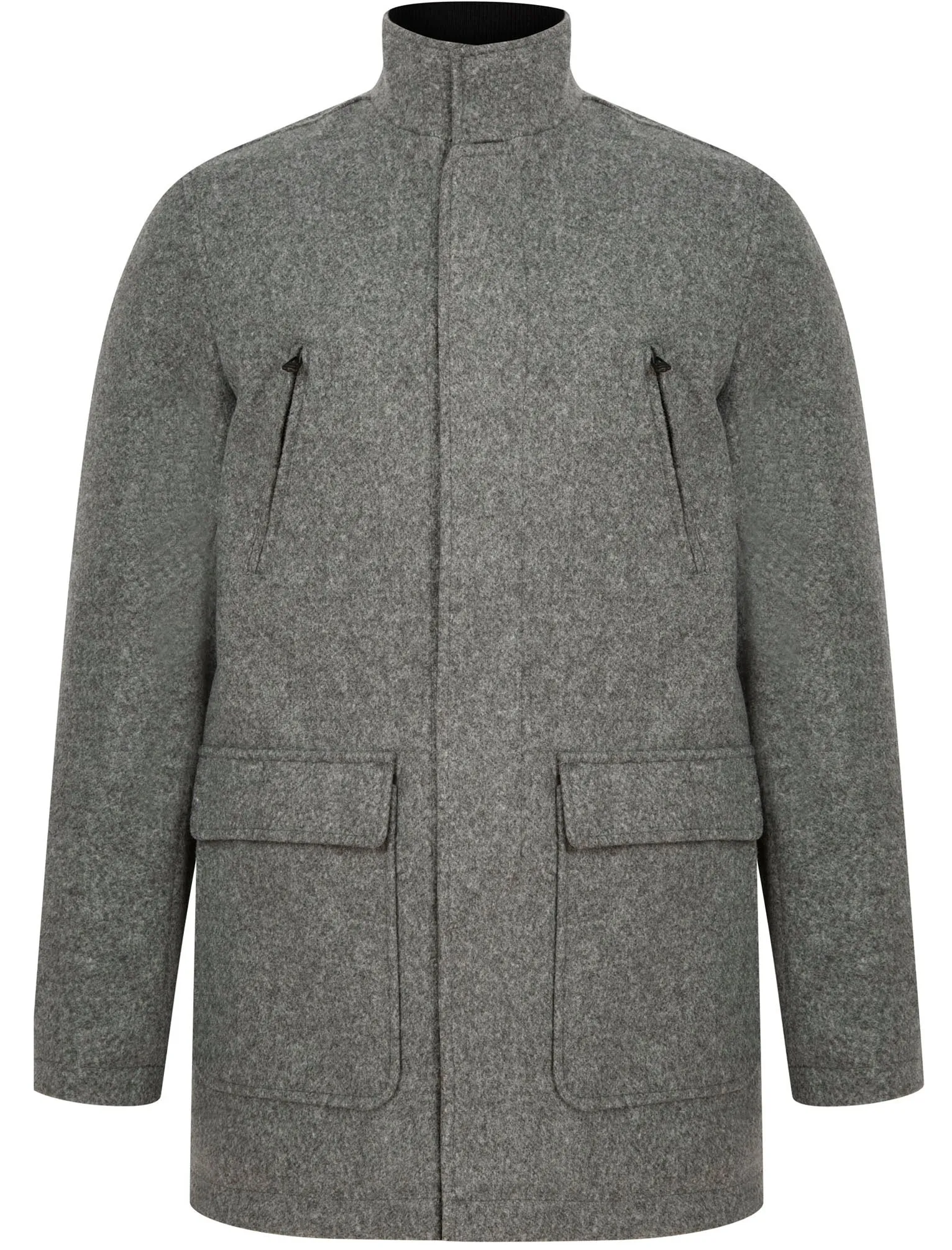 Clayne Wool Look Notch Collar Tailored Coat with Quilted Mock Insert in Mid Grey Marl - Tokyo Laundry