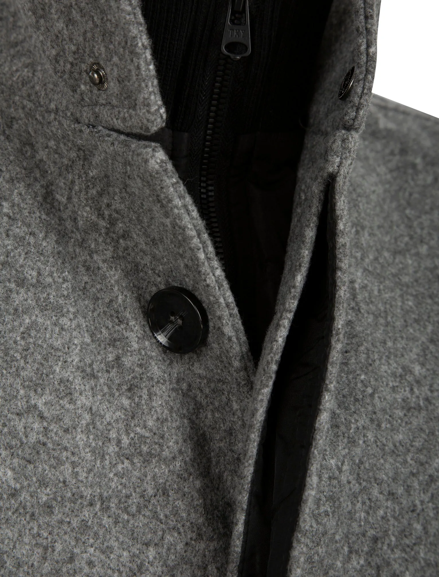 Clayne Wool Look Notch Collar Tailored Coat with Quilted Mock Insert in Mid Grey Marl - Tokyo Laundry