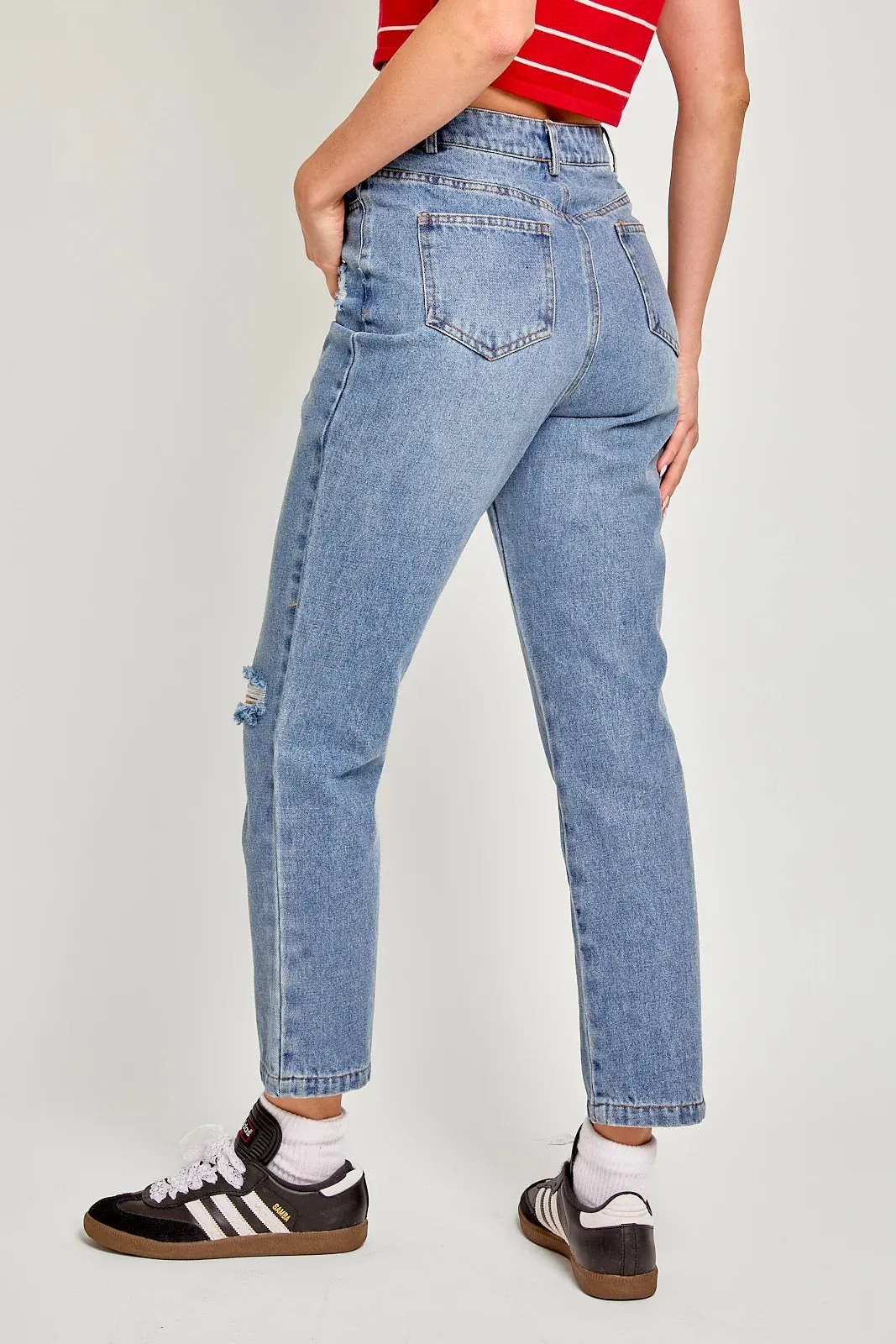 Cotton High Waist Distressed Washed Jeans