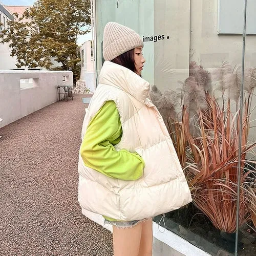 Cotton Vest Women Warm Coat Turn down Collar Zipper