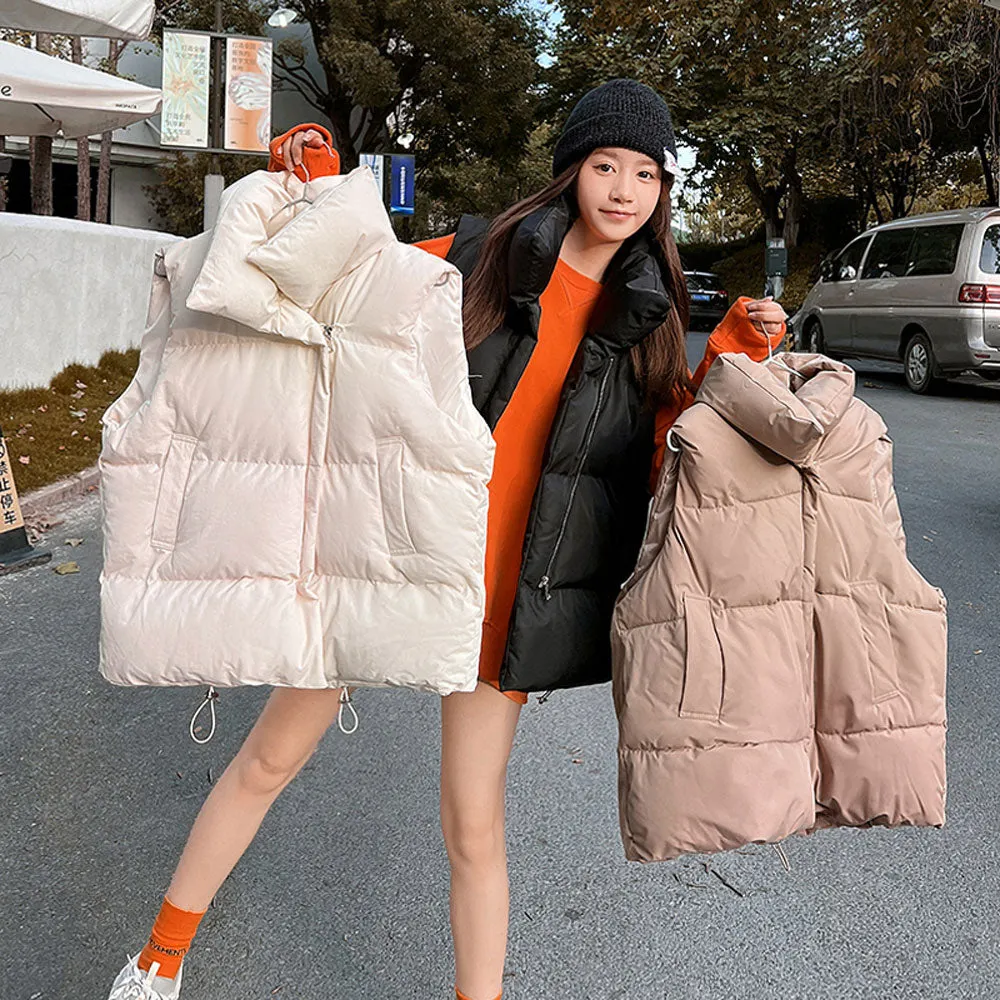 Cotton Vest Women Warm Coat Turn down Collar Zipper