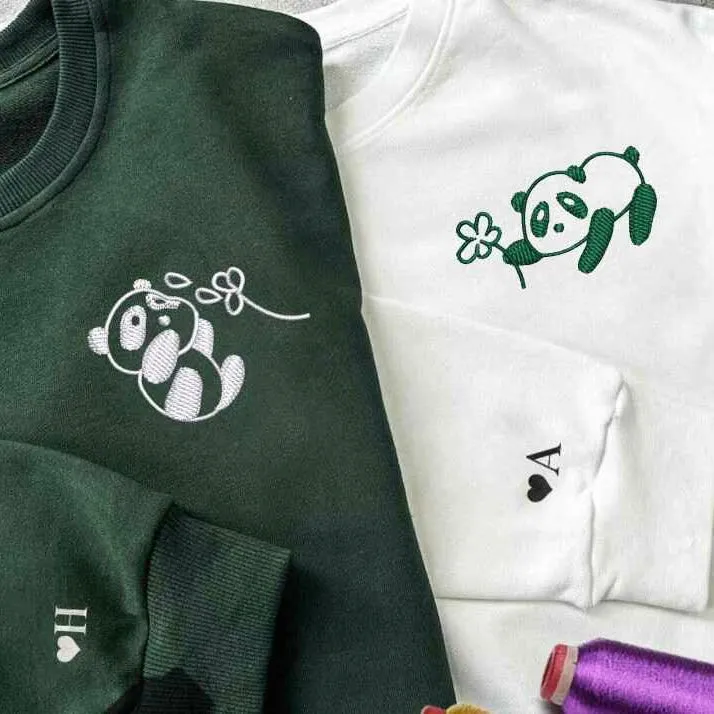 Cute Panda Couple Matching Hoodies - Custom Embroidered Sweatshirts For Couples