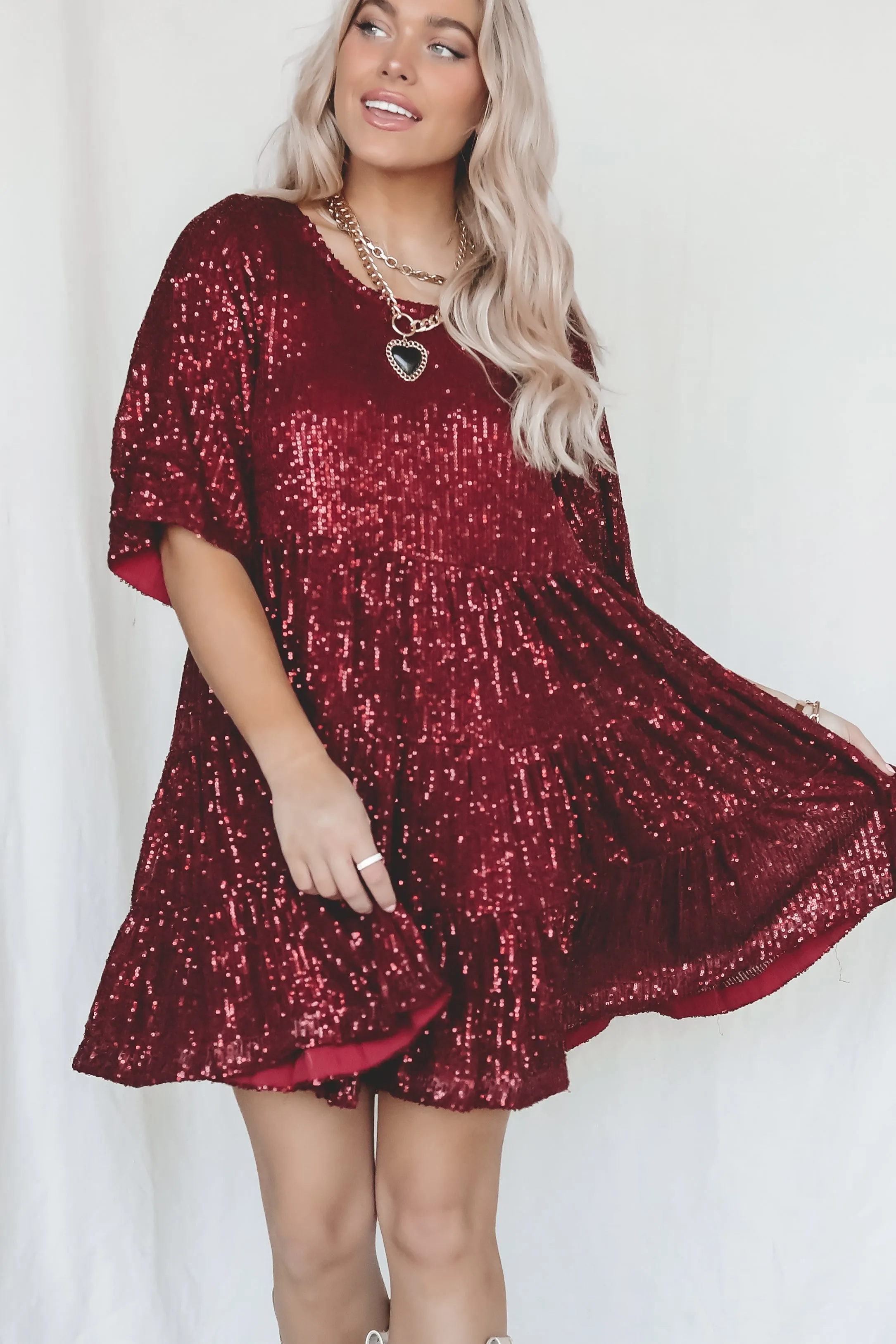 DEAL My Queen Sequin Ruby Red Babydoll Dress