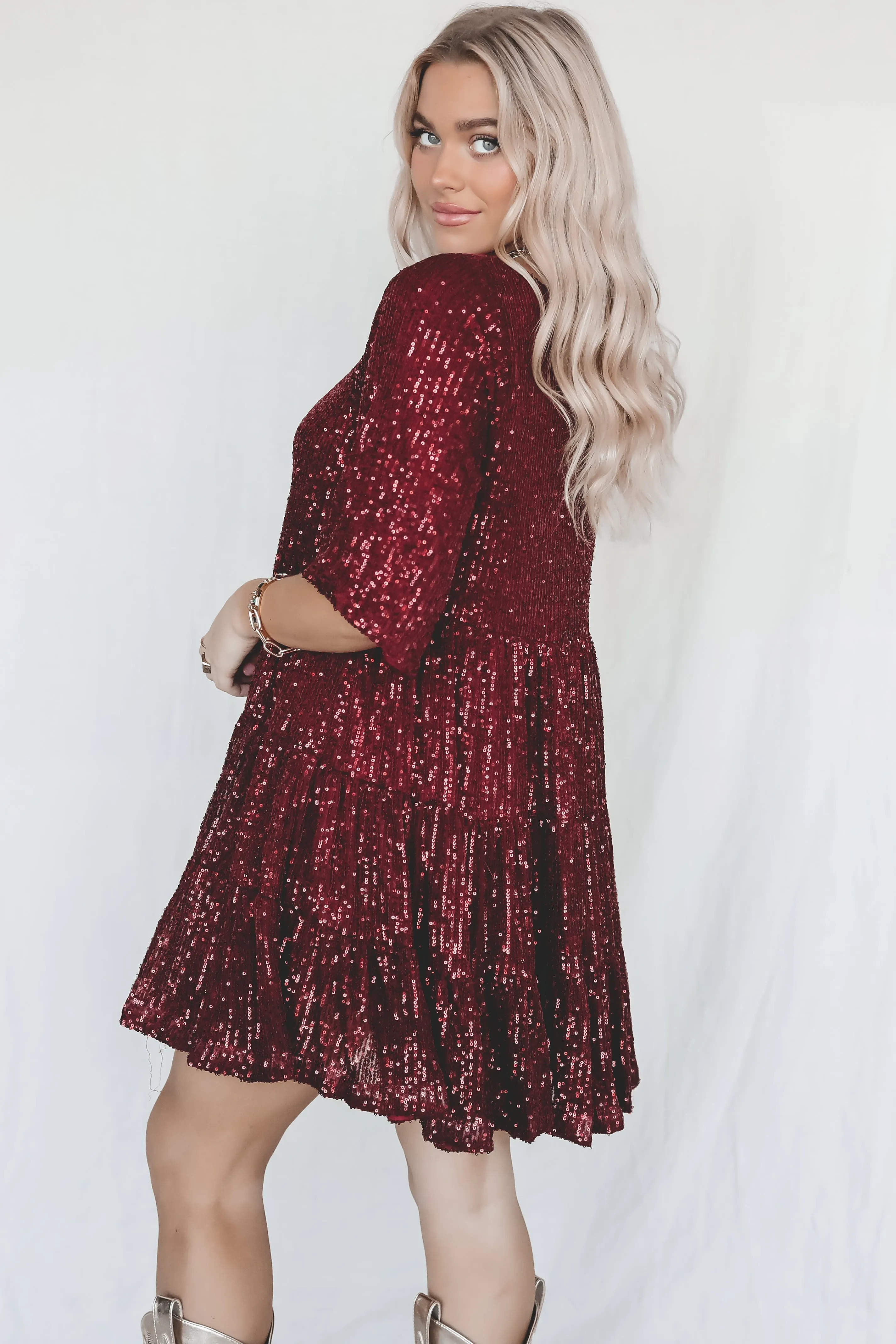 DEAL My Queen Sequin Ruby Red Babydoll Dress