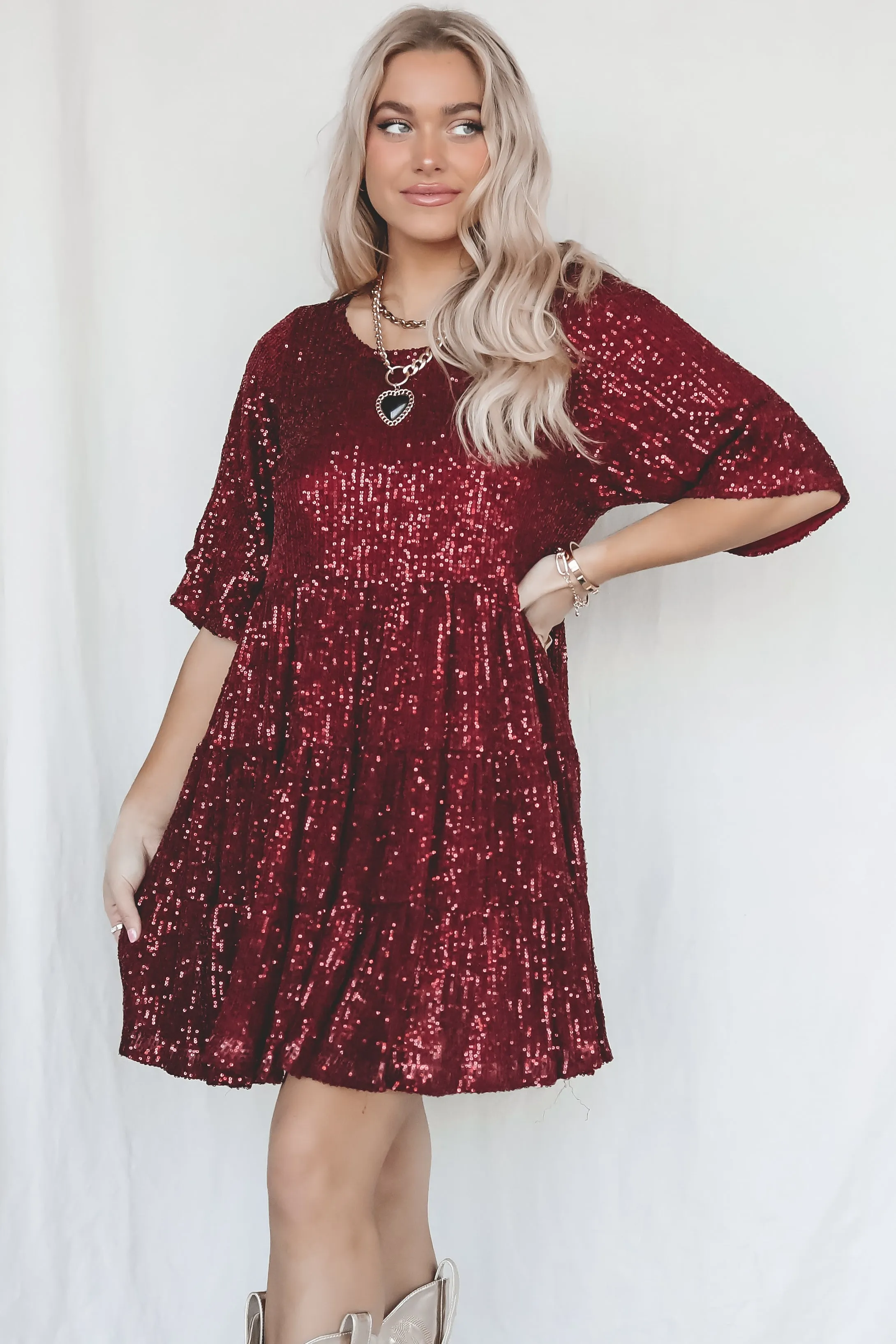 DEAL My Queen Sequin Ruby Red Babydoll Dress