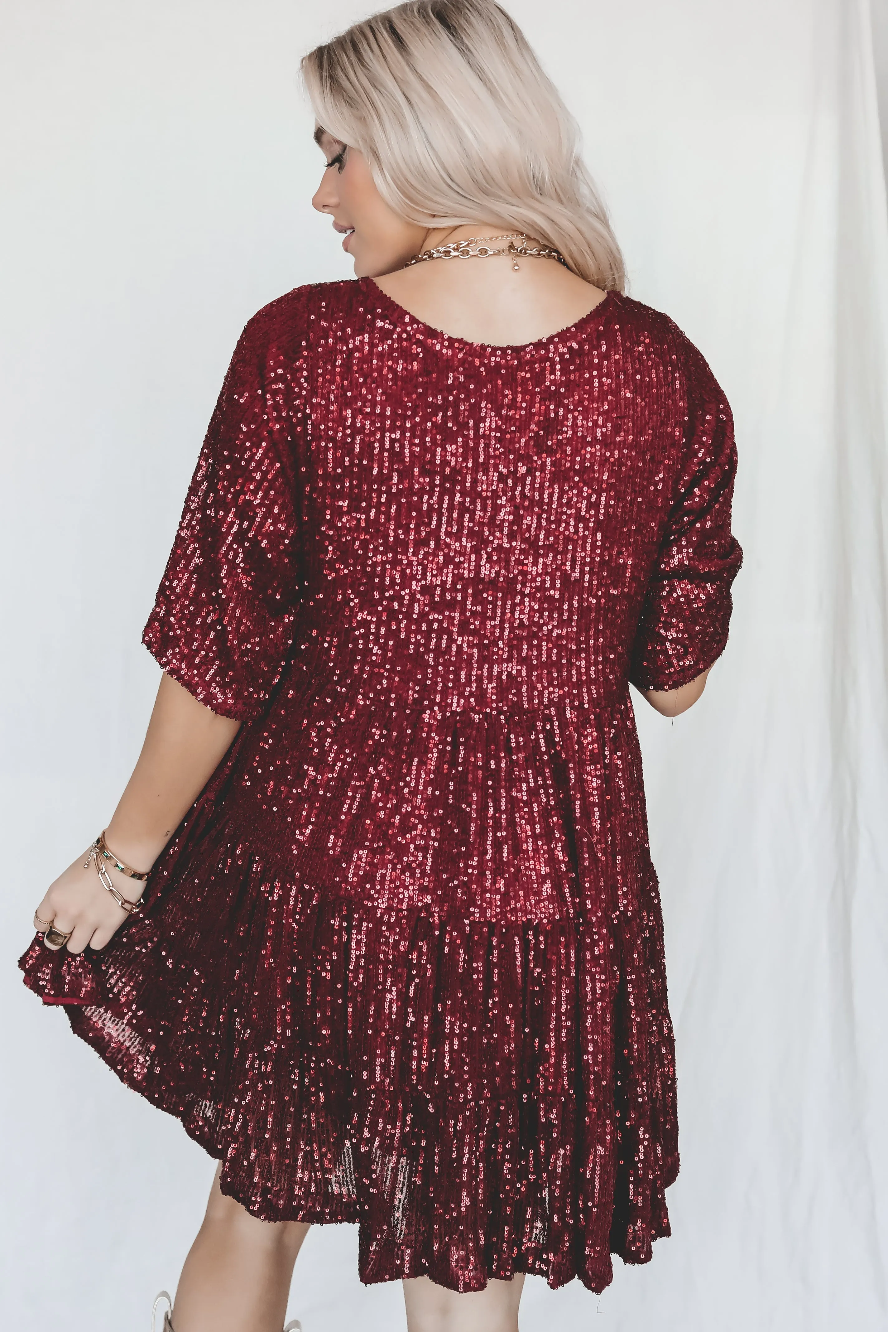 DEAL My Queen Sequin Ruby Red Babydoll Dress