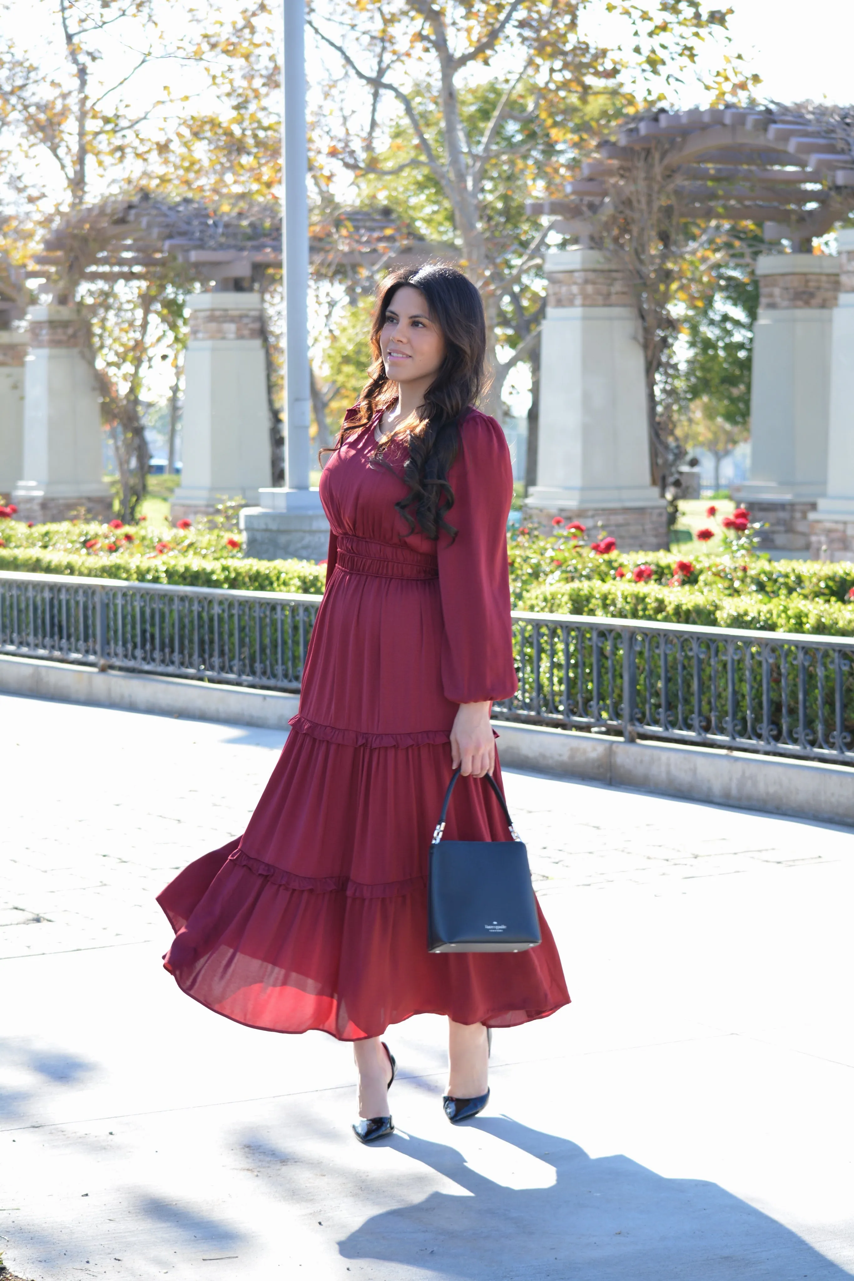 Desi Burgundy Satin Dress