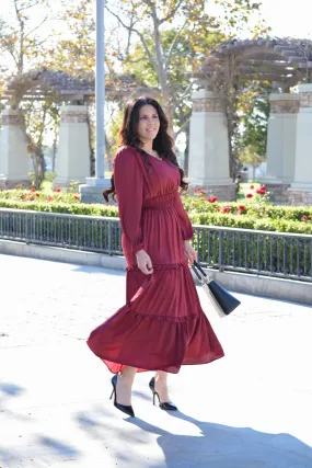 Desi Burgundy Satin Dress