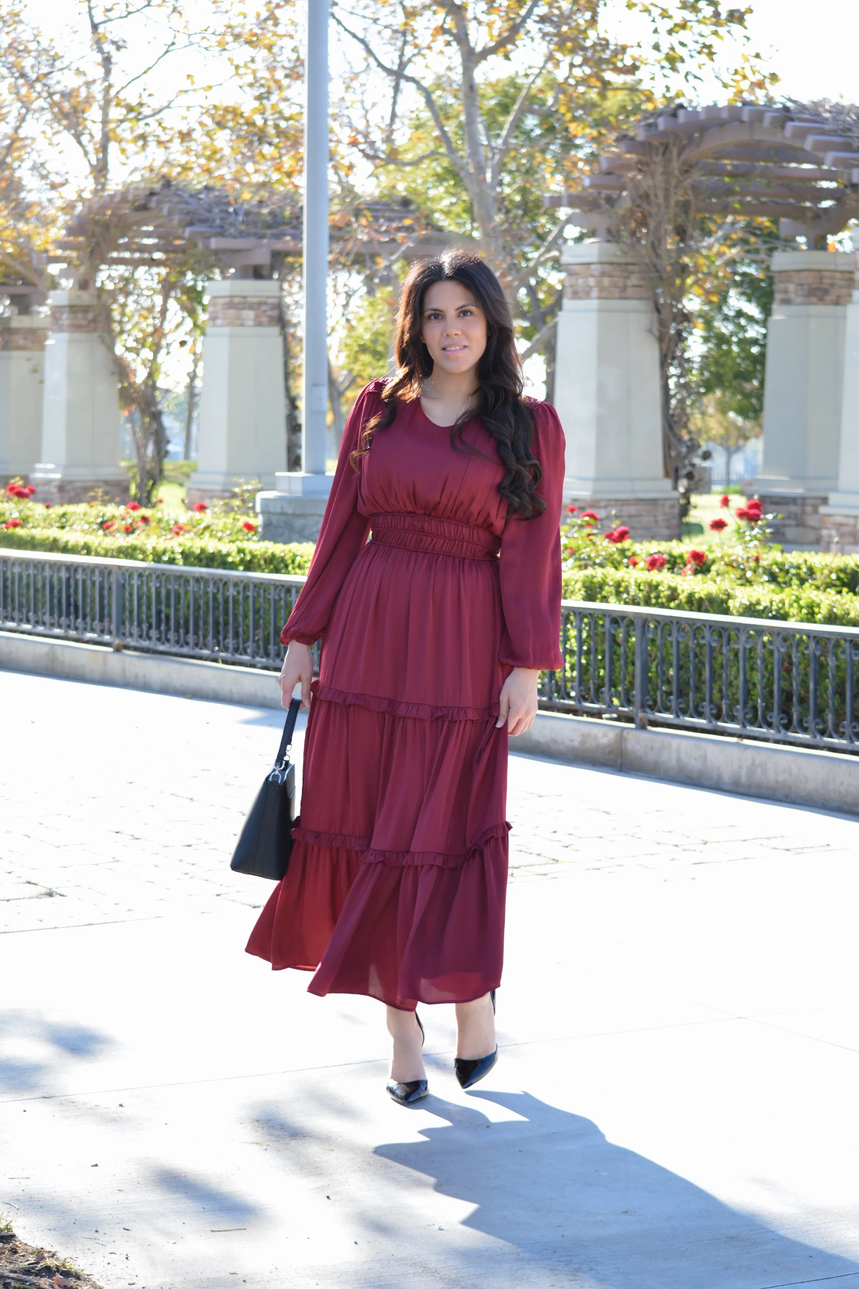 Desi Burgundy Satin Dress