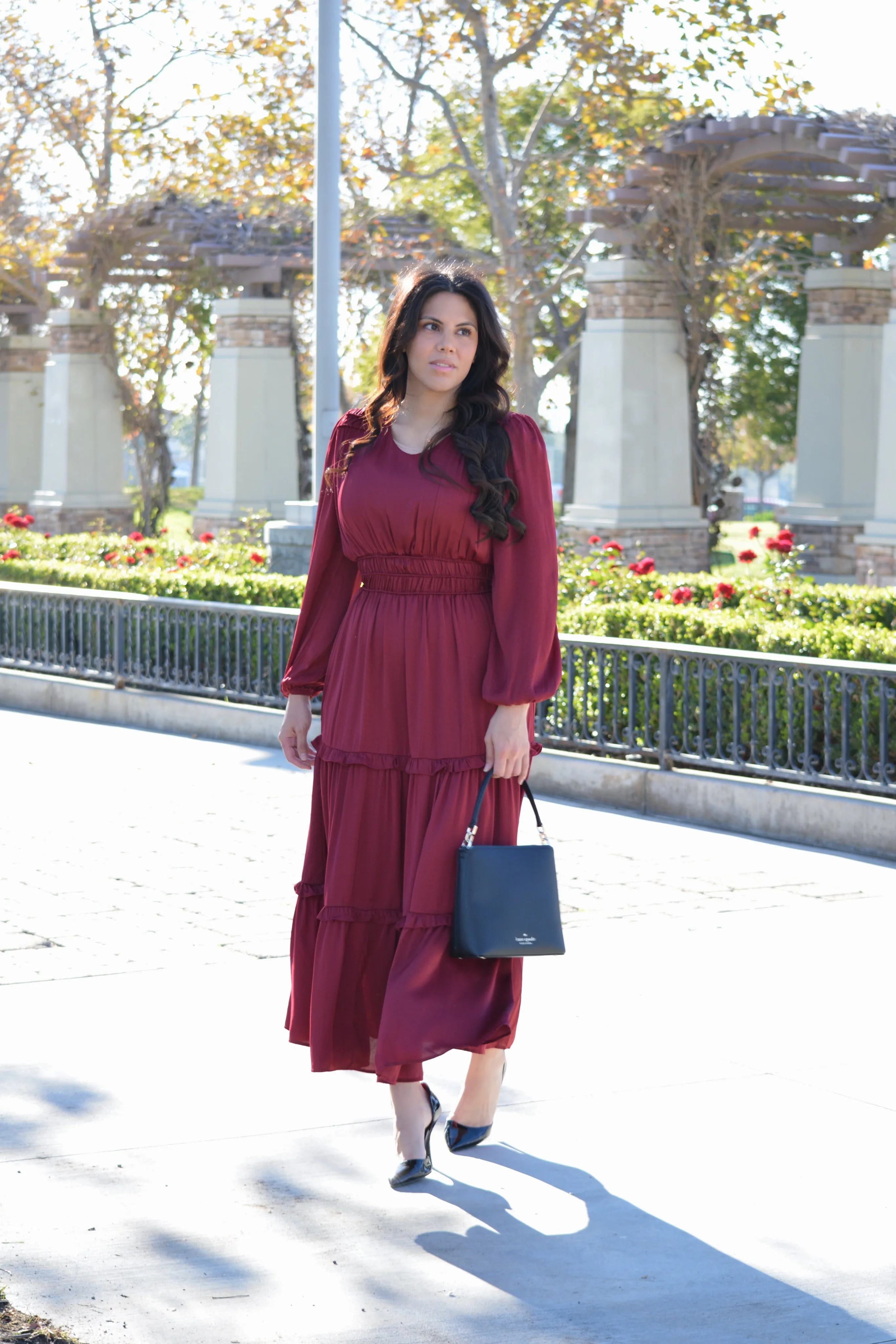 Desi Burgundy Satin Dress