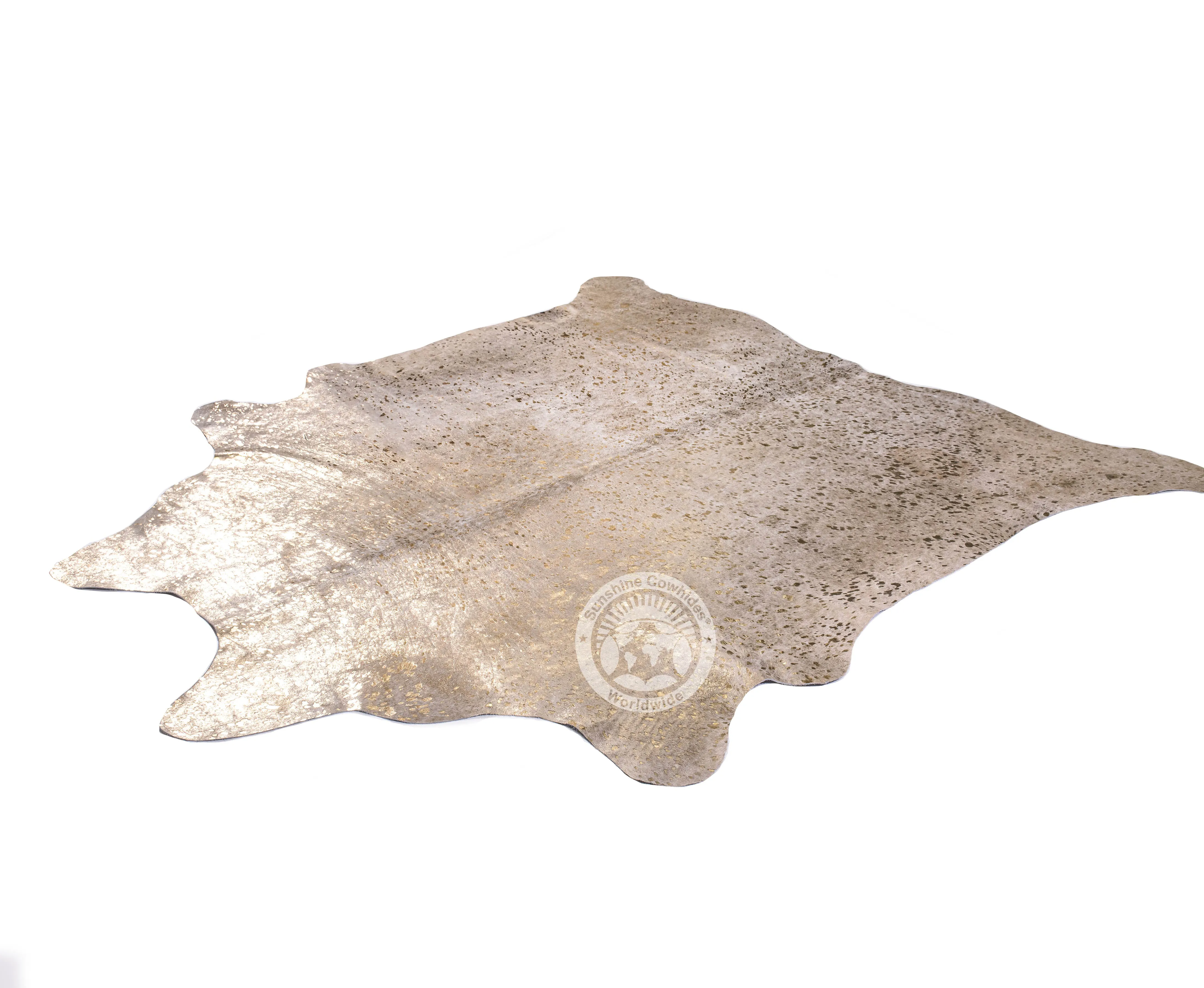 Devore Metallic Gold on Off White Cowhide Rug