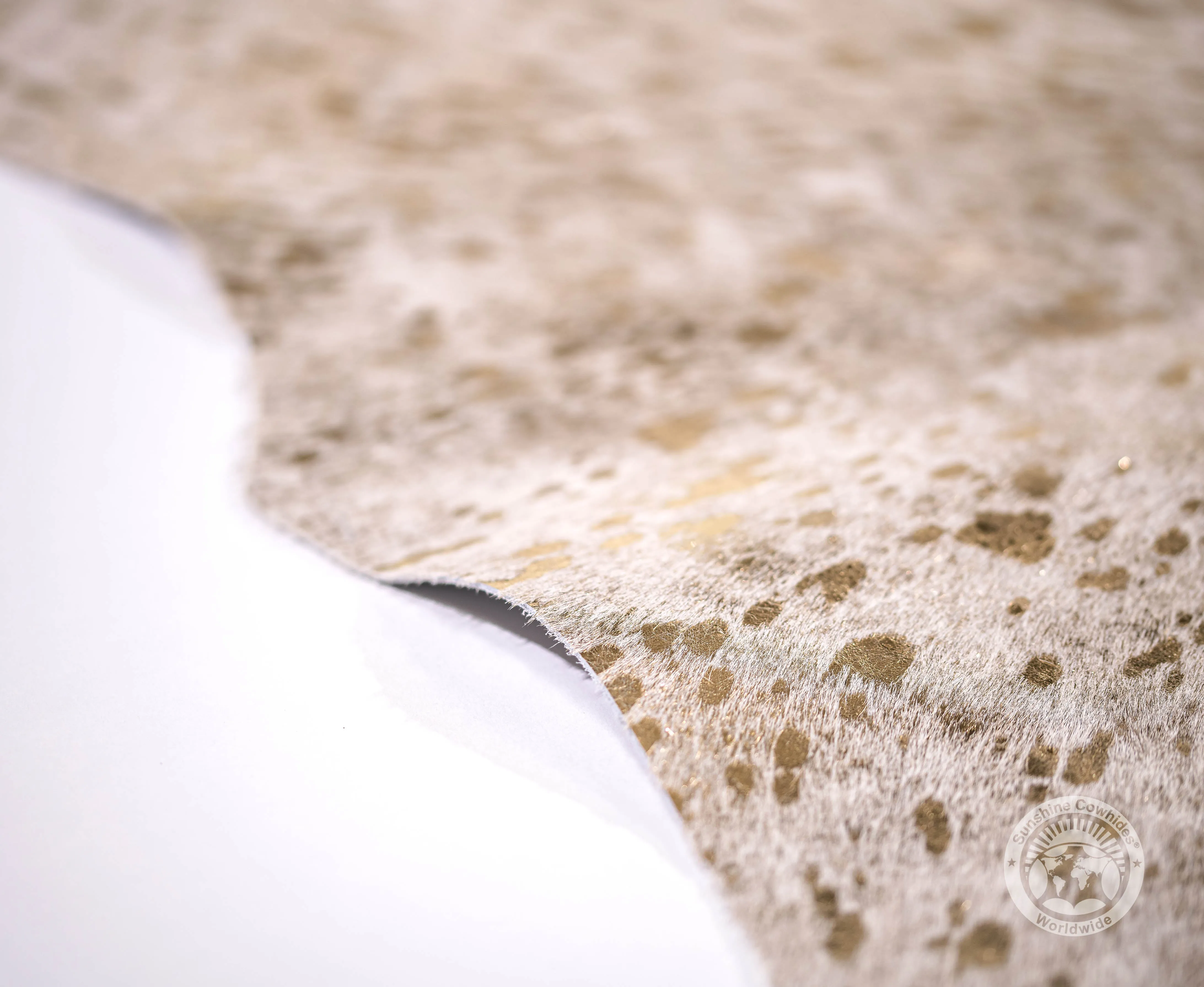 Devore Metallic Gold on Off White Cowhide Rug