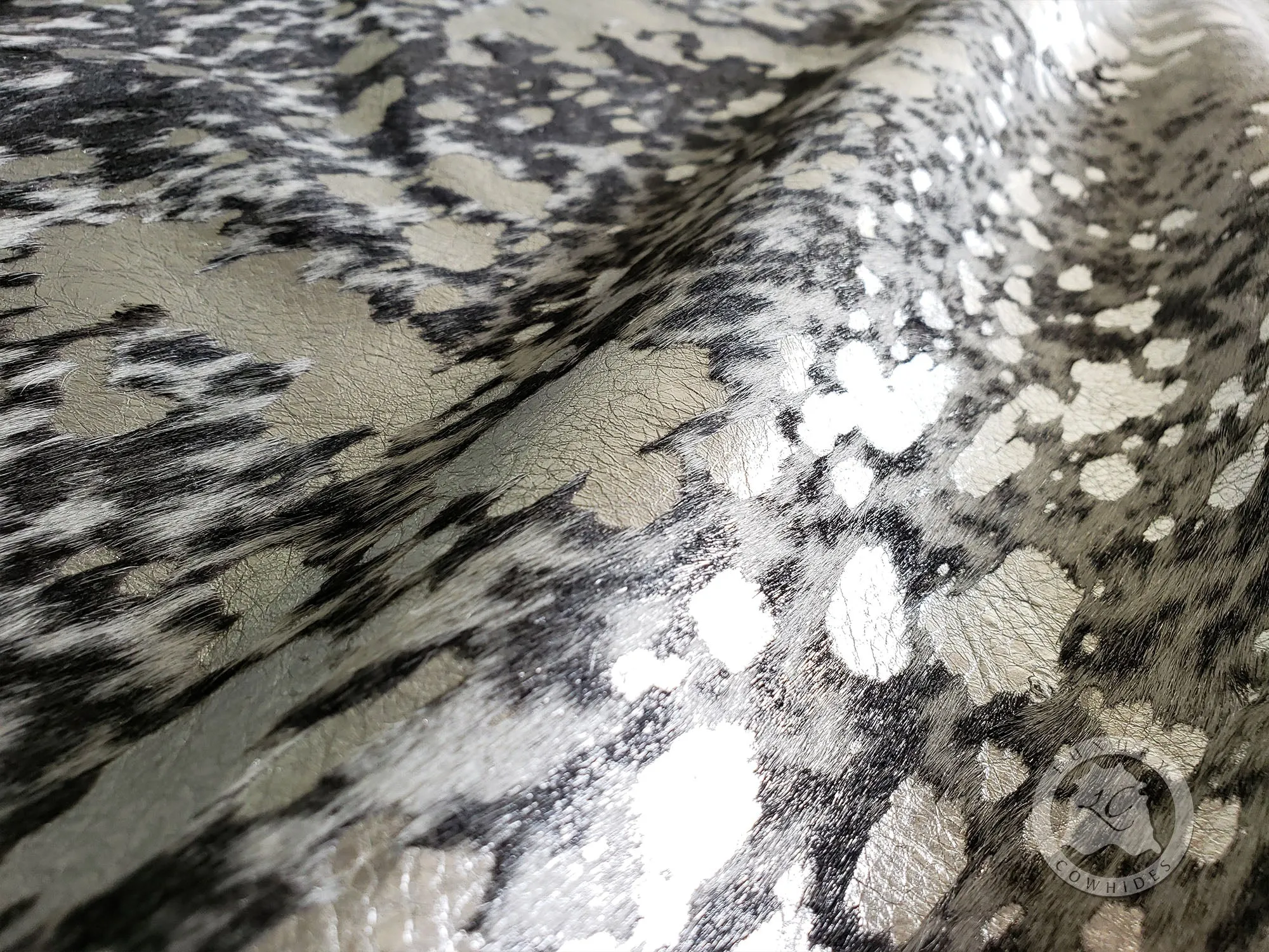 Devore Metallic Silver on Salt and Pepper Black Cowhide