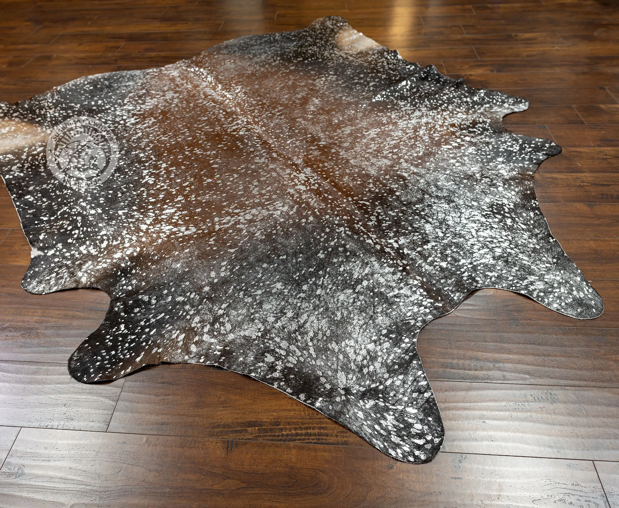 Devore Silver Metallic on Mahogany Cowhide Rug