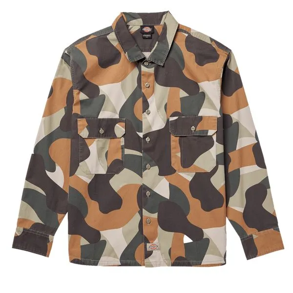 Dickies Long Sleeve Duck Camo Canvas Work Shirt Imperial Green