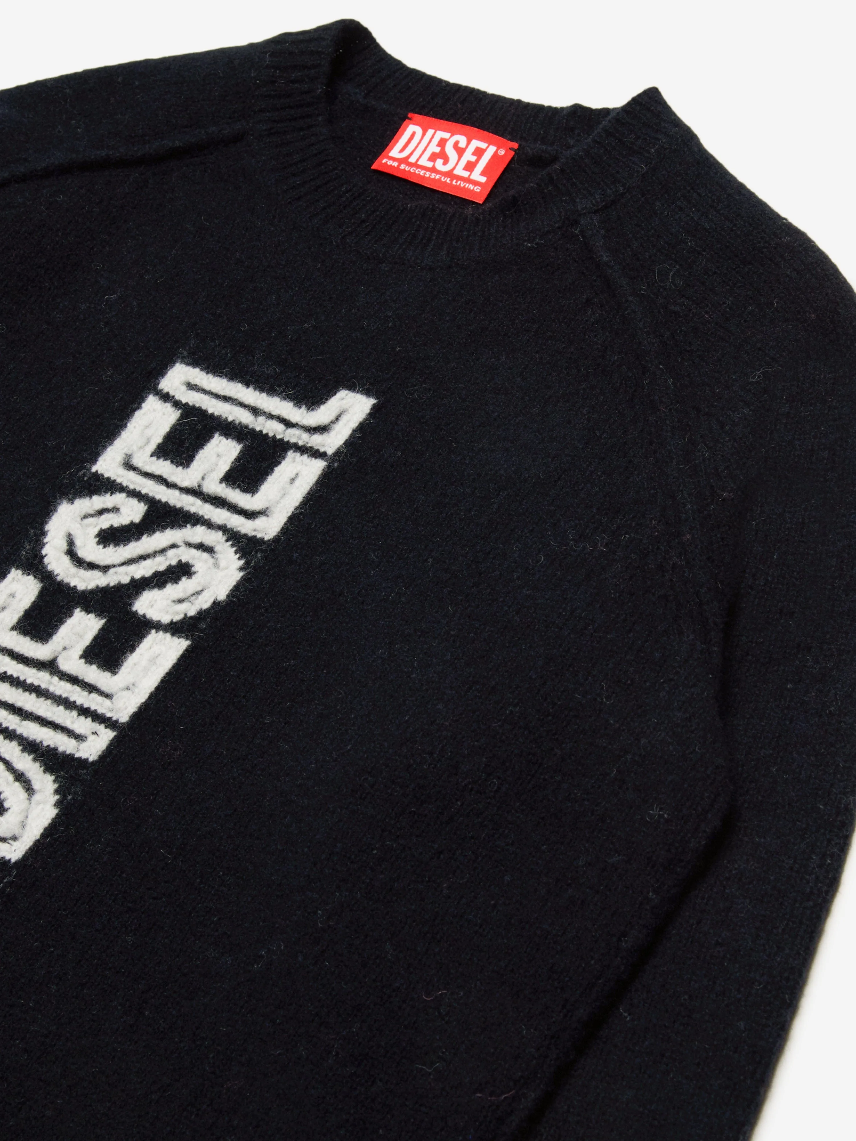 Diesel Kids Wool Knitted Logo Jumper in Black