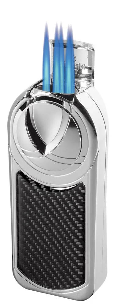 Dobrev Five Torch Cigar Lighter - Chrome and Black Carbon Fiber