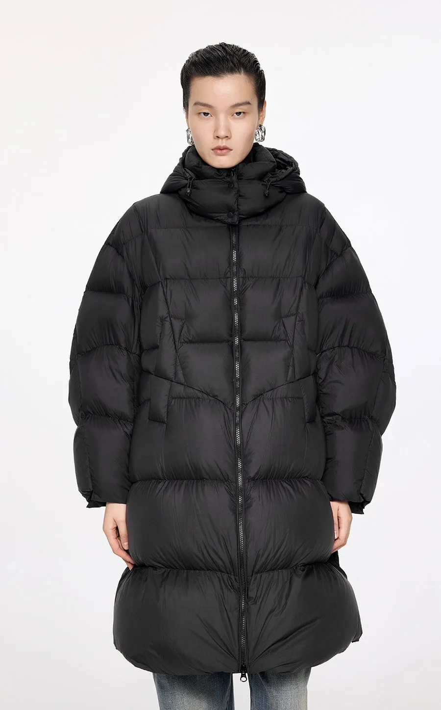 Downcoat / JNBY Irregular Mid-Length Hooded Down Coat