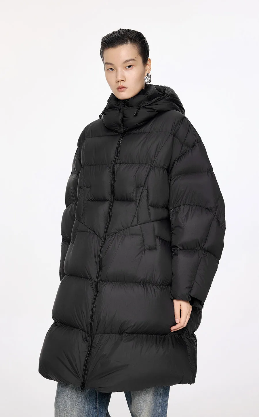 Downcoat / JNBY Irregular Mid-Length Hooded Down Coat