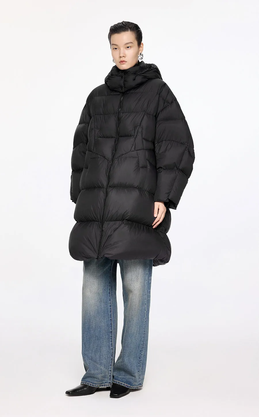 Downcoat / JNBY Irregular Mid-Length Hooded Down Coat