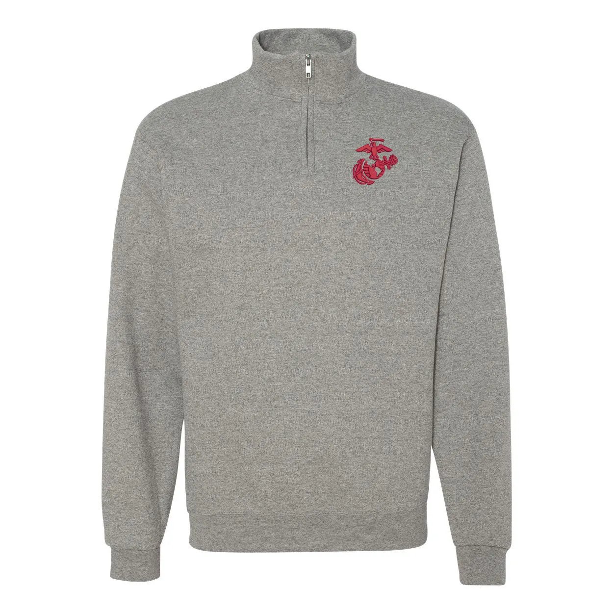 Eagle Globe and Anchor Quarter Zip Sweatshirt with Red Logo