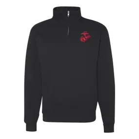 Eagle Globe and Anchor Quarter Zip Sweatshirt with Red Logo