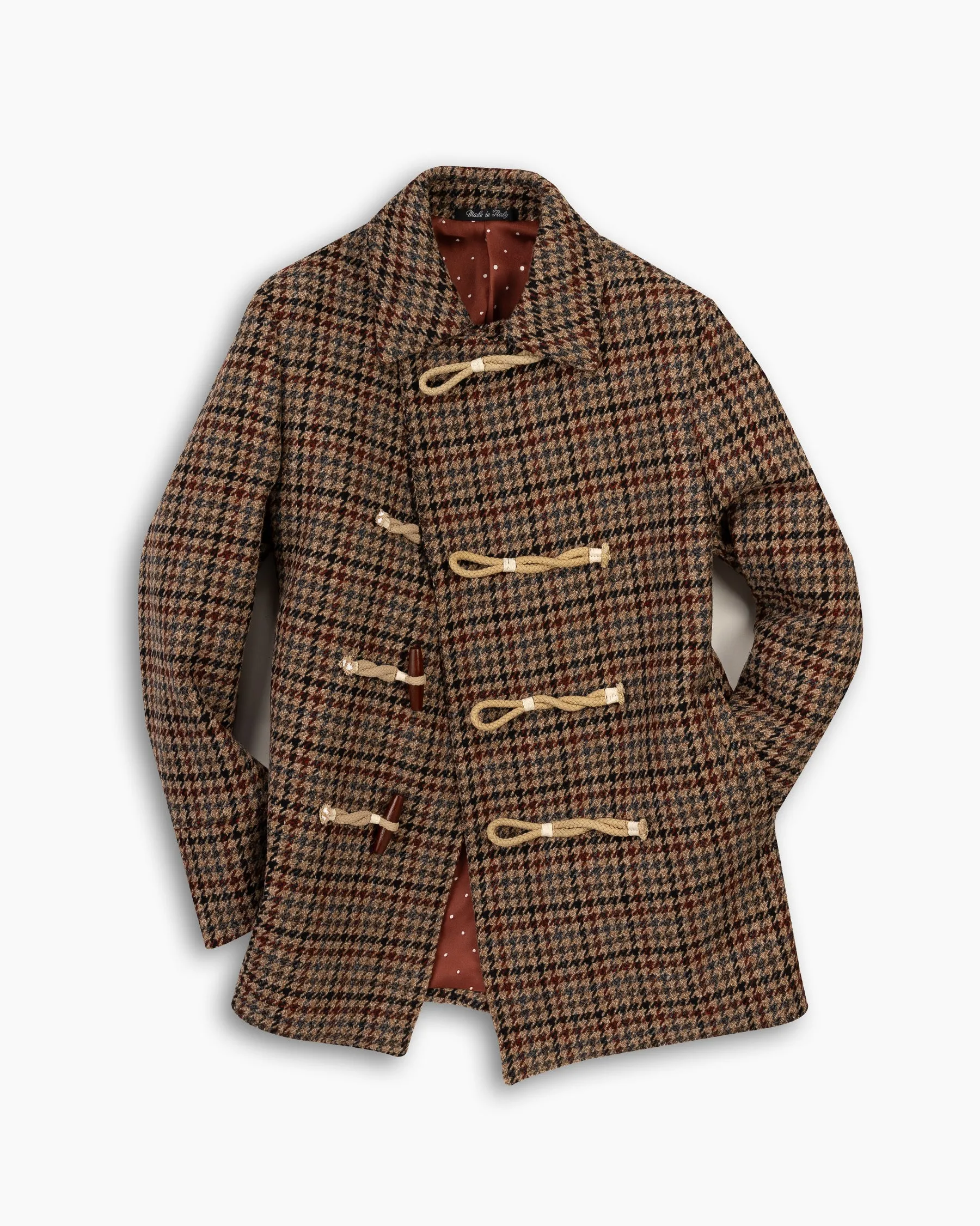 Ecru & Burgundy Check Wool Toggle Peacoat