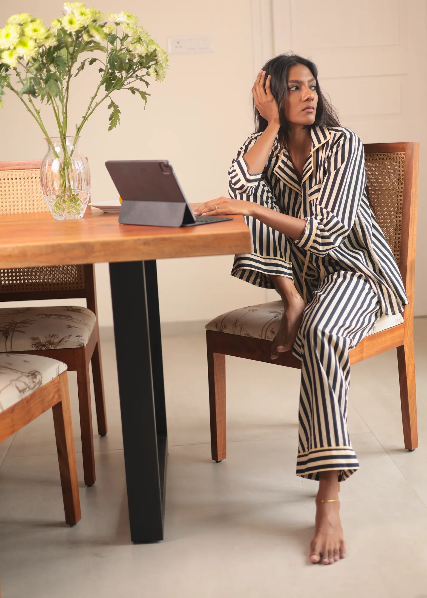 Ela 3/4 Sleeve PJ set - BW Stripes