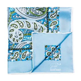 Ellington Paisley Silk Pocket Square, Blue / Light Blue / Green