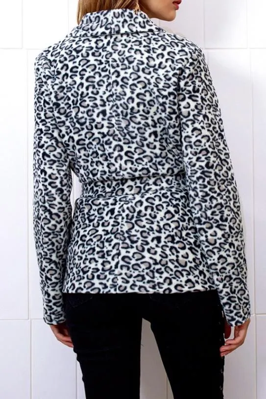 elveswallet Leopard Turn-down Collar Belt Coat