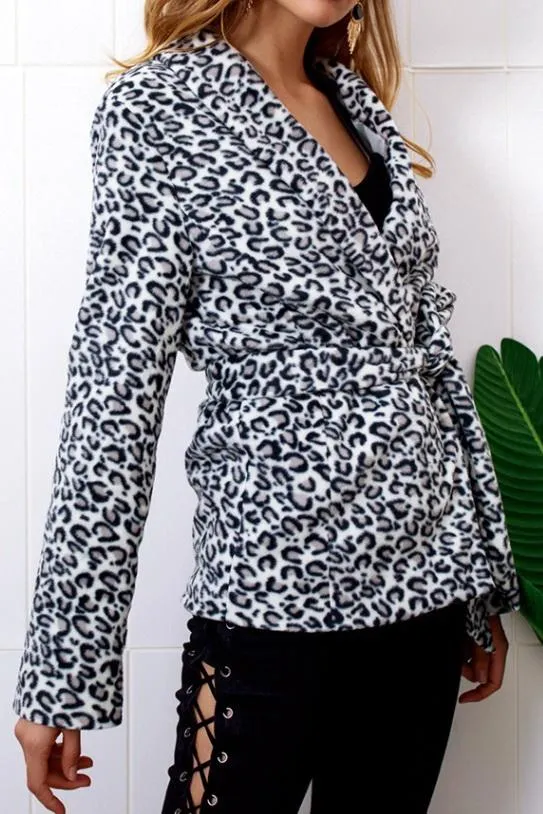 elveswallet Leopard Turn-down Collar Belt Coat