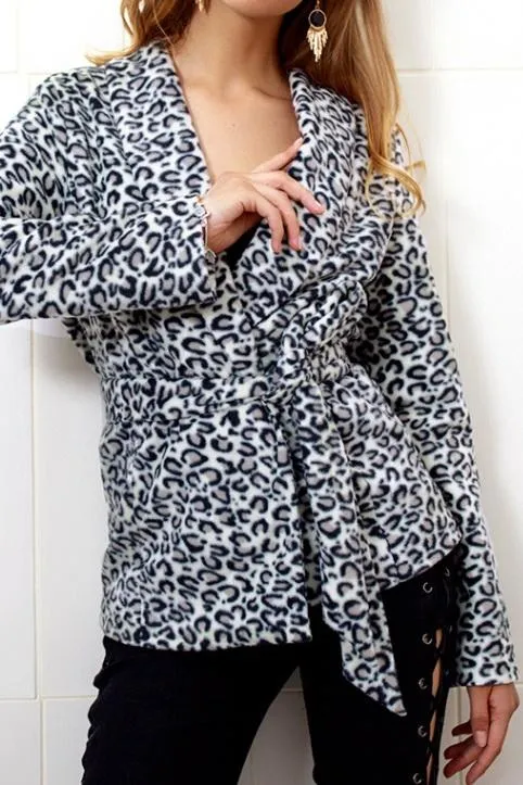 elveswallet Leopard Turn-down Collar Belt Coat