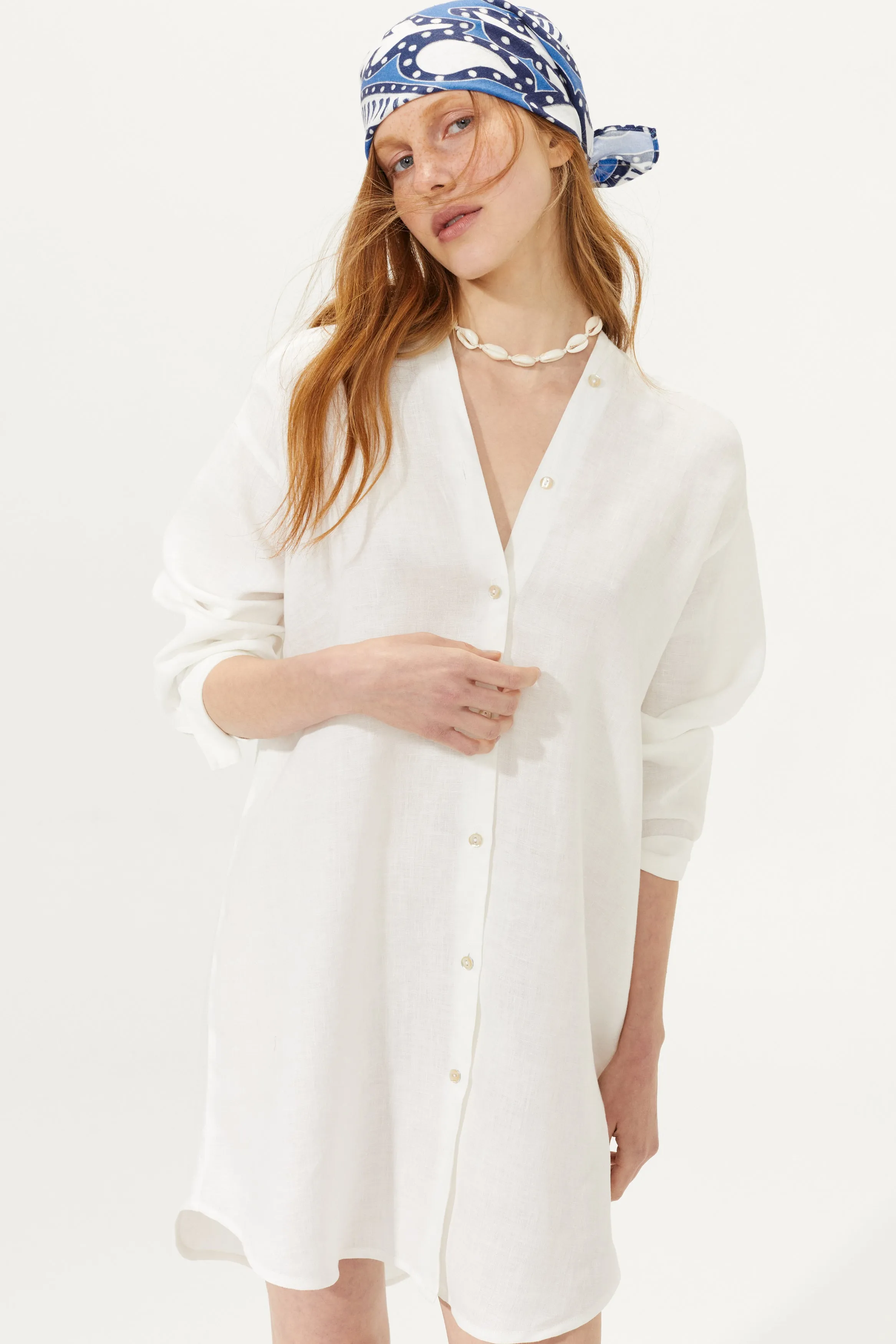 Exuma Linen Shirt Dress - White