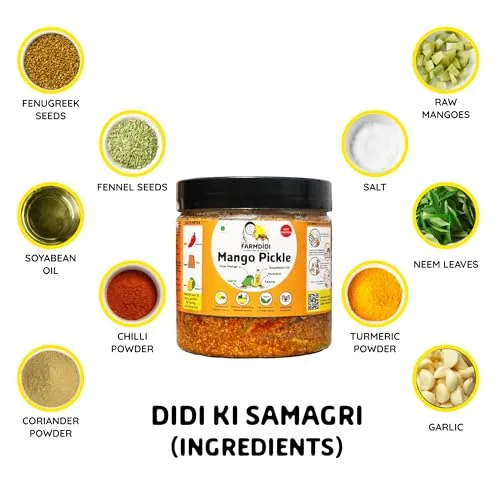 Farm Didi Farmdidi Mango Pickle 350G In Fresh Homemade Mango Pickles&Chutneys|Traditional Indian Achar|Authentic Less Oil Pickle Dry Aam Ka Achaar Home Made With Organic Methods&Preservative Free