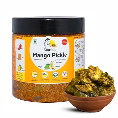 Farm Didi Farmdidi Mango Pickle 350G In Fresh Homemade Mango Pickles&Chutneys|Traditional Indian Achar|Authentic Less Oil Pickle Dry Aam Ka Achaar Home Made With Organic Methods&Preservative Free