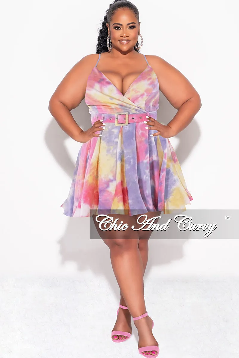 Final Sale Plus Size Spaghetti Strap Babydoll Dress in Pink, Yellow, & Purple Tie Dye