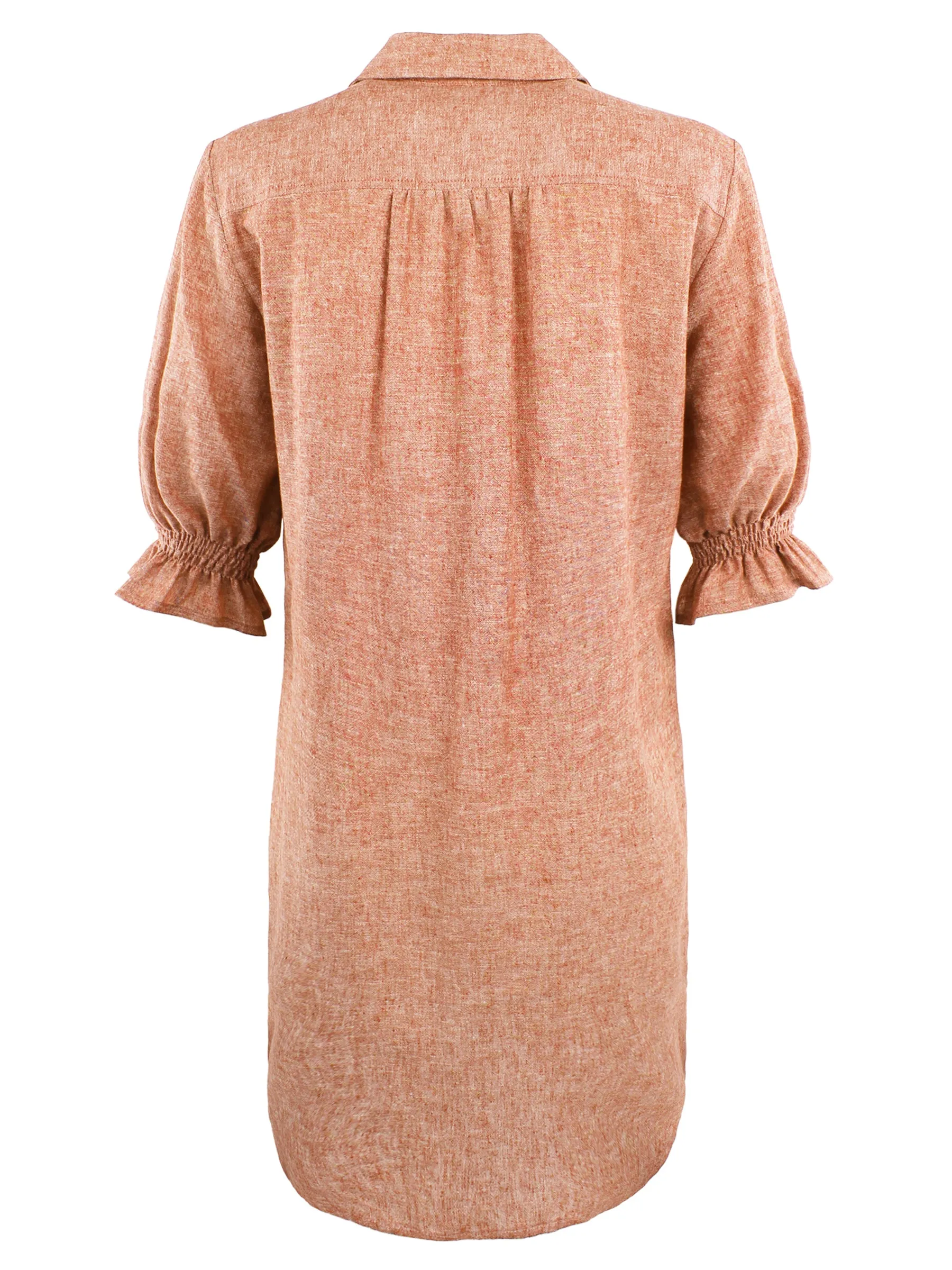 GAMEDAY! Miller Puff Sleeve Shirt Dress Rust Orange Hemp/Cotton - WEB exclusive