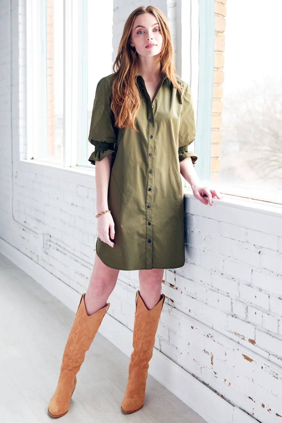 GAMEDAY! Miller Puff Sleeve Shirt Dress Rust Orange Hemp/Cotton - WEB exclusive