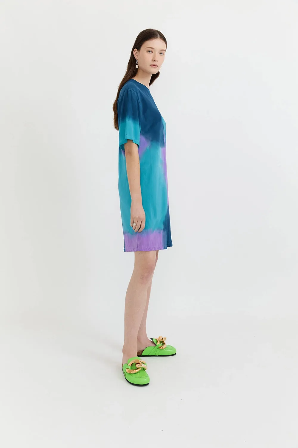 GARY BIGENI | SCOUT MINI BIAS T-SHIRT HAND PAINTED DRESS - BLUE