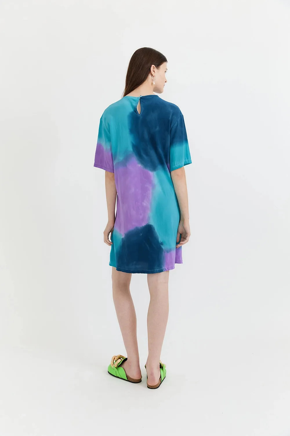 GARY BIGENI | SCOUT MINI BIAS T-SHIRT HAND PAINTED DRESS - BLUE