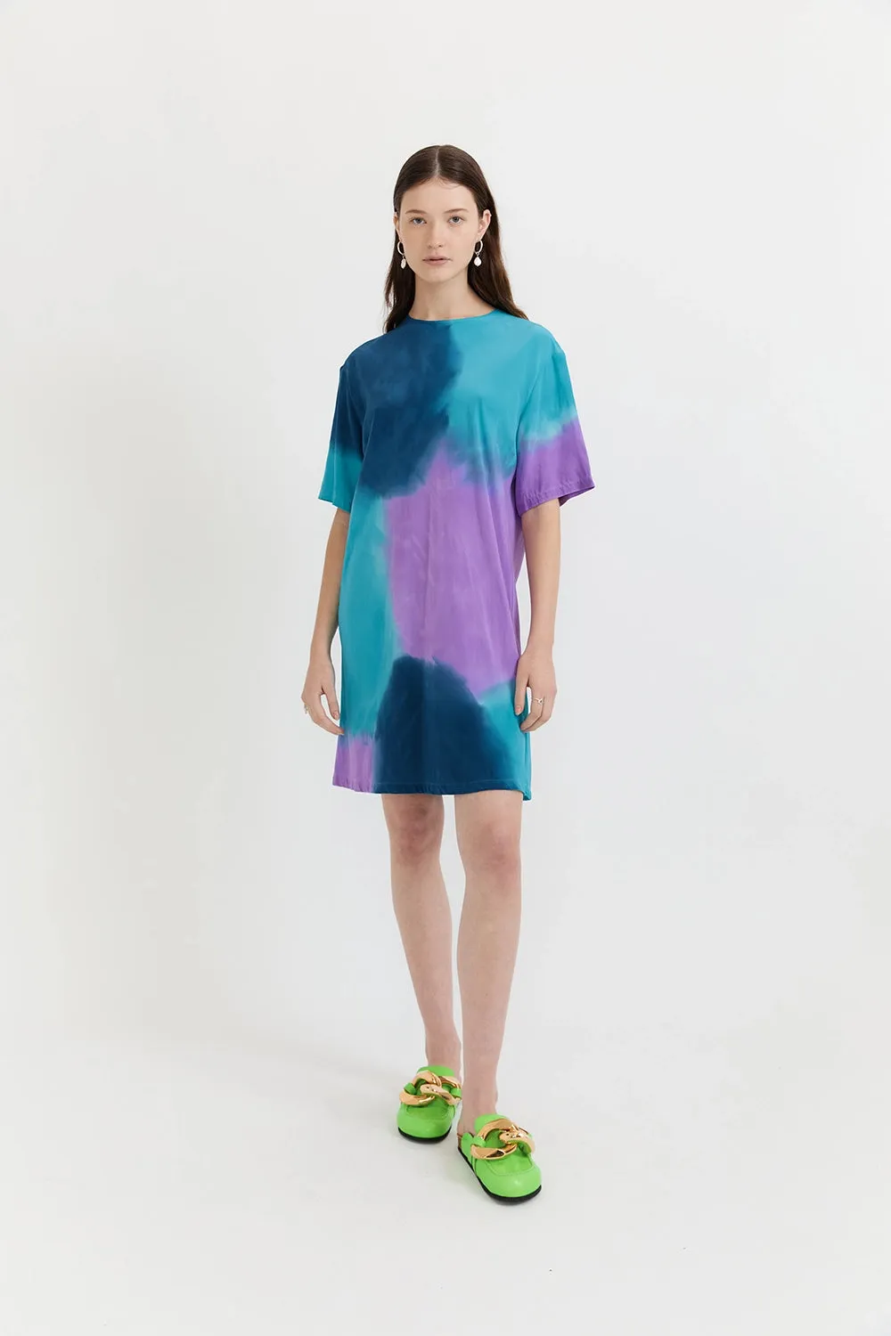 GARY BIGENI | SCOUT MINI BIAS T-SHIRT HAND PAINTED DRESS - BLUE