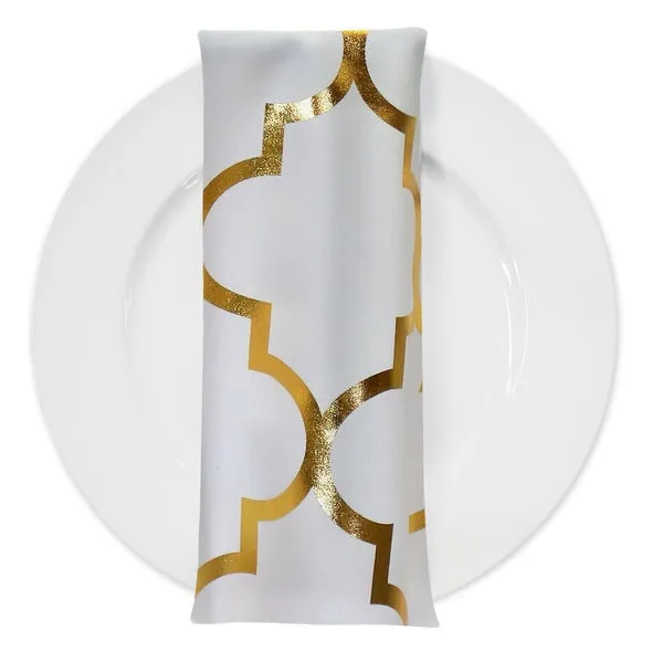 Gatsby (Metallic Print) Table Napkin in White and Gold