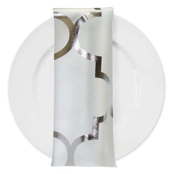 Gatsby (Metallic Print) Table Napkin in White and Silver